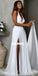 Custom Made Simple A-line Chiffon Slit Deep V-neck Backless Wedding Dresses, FC2558