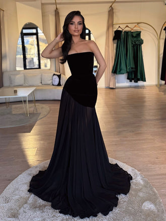 Black Elegant Tulle Backless Long Prom Dresses, FC7036