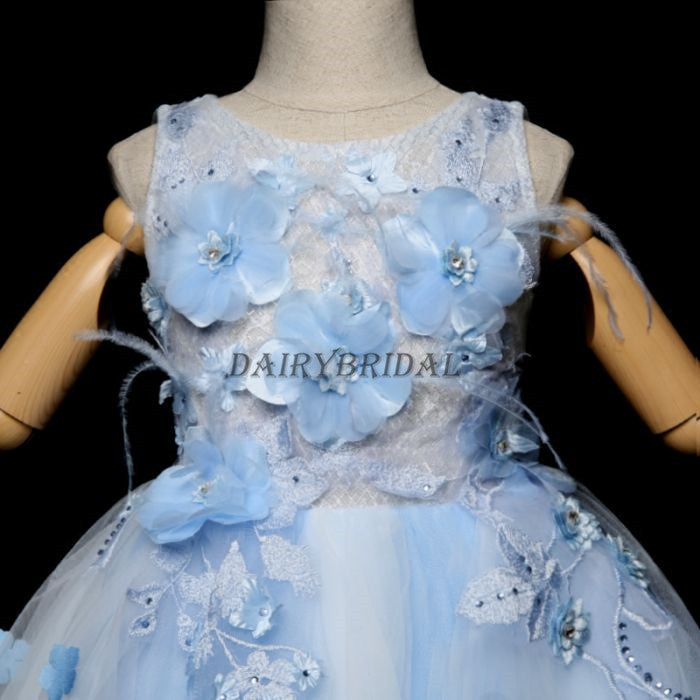 High-Low Sleeveless Applique Flower Girl Dresses, Lovely Little Girl Dresses, D10