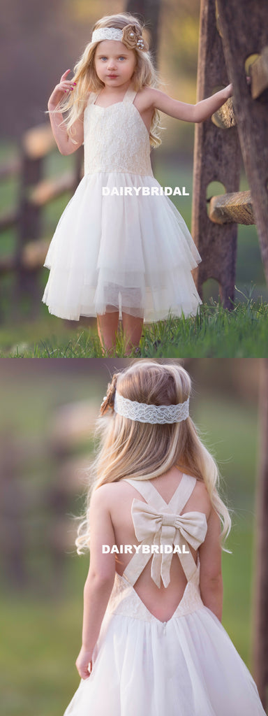 Simple Lace Top Flower Girl Dresses, A-Line Tulle Popular Little Girl Dresses, D1168