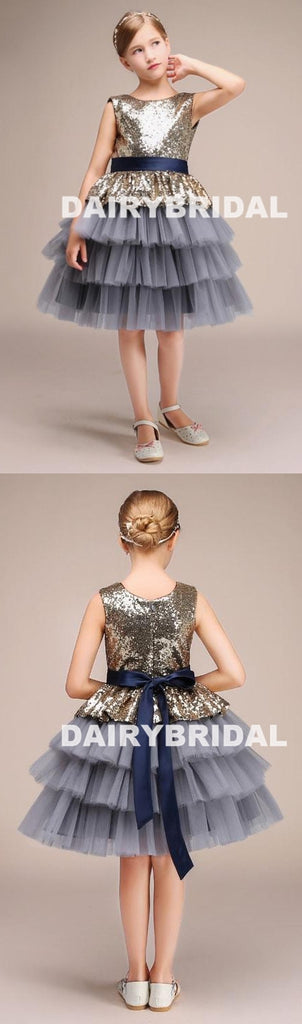 Desighed Sequin Tulle A-line Flower Girl Dresses, Flower Lovely Little Girl Dresses, D1177