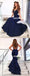 Navy Mermaid Sexy Prom Dresses, Jersey Backless Prom Dresses, D1348