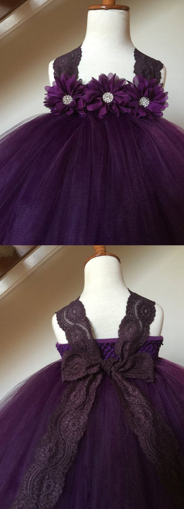 Purple Lace Tulle Flower Girl Dresses, Cheap Lovely Little Girl Dresses,  FG026