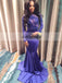 Long Sleeve Tulle Applique Prom Dress, Mermaid Satin Sexy Open-Back Prom Dress, D142