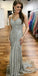 Grey Spaghetti Straps Tulle Mermaid Backless Prom Dresses, FC1612