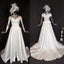 Off the Shoulder Split Ivory Long Wedding Dress with Short Train, 220002