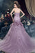 Gorgeous Strapless Mermaid Light Purple Tulle Appliques Wedding Dresses, WD0176