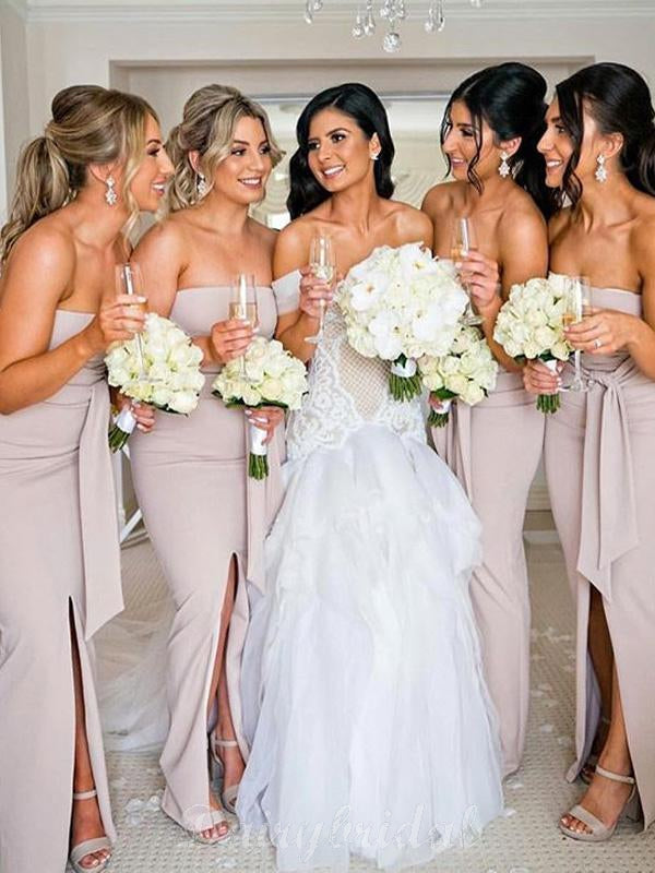 Mermaid Straight Neckline Backless Sexy Slit Bridesmaid Dress, FC2273