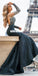 Black Satin Long Sleeve Beaded Mermaid Backless Prom Dresses, FC2362