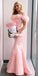 Cute Pink Satin Mermaid Off Shoulder Backless Elegant Prom Dresses, FC2397