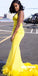 Yellow Mermaid Charming Jersey Backless V-neck Prom Dresses, FC2420