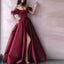 Off Shoulder A-line Satin Sexy Slit Backless Prom Dress with Pockets, FC2344