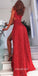 Red Mermaid Sparkly Sequin Slit Backless Sexy Prom Dresses, FC248