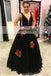 Black Applique Tulle Prom Dress, Charming A-Line Backless Beaded Prom Dress, D267