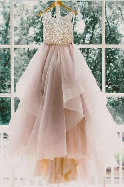 A line Scoop Neckline Organza Wedding Dresses, Long Custom Wedding Gowns, Affordable Bridal Dresses, 17115