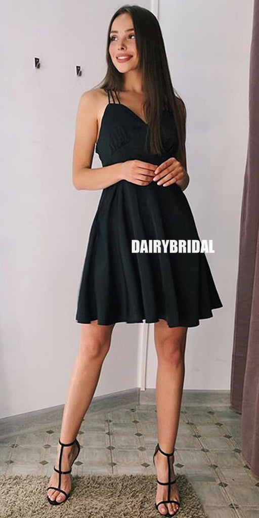 Inexpensive Black A-line Chiffon Simple Homecoming Dress, FC2730