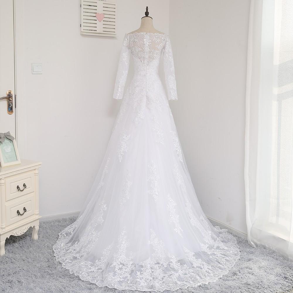 Long Wedding Dress, Lace Wedding Dress, Off Shoulder Wedding Dress, Long Sleeve Bridal Dress, Charming Wedding Dress, Applique and Sequin Wedding Dress, LB0283