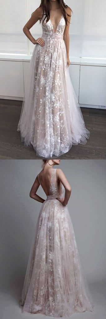 High Quality Lace Deep V Neck Backless Sexy Charming Affordable Long Wedding Dresses,220032