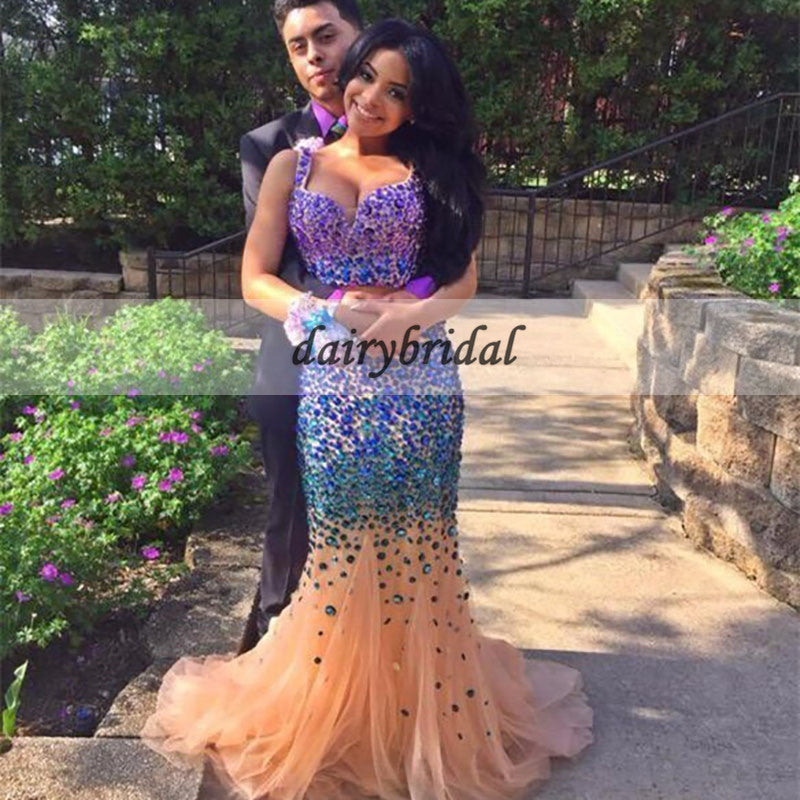 Two Pieces Prom Dress, Mermaid Prom Dress with Colorful Beads, D372