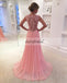 Pink Lace Prom Dress, Applique Chiffon Prom Dress, Sexy A-Line Prom Dress, D388