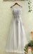 New Arrival A Line Charming gray tulle lace Sleeveless Open Back Applique Floor-Length prom dress,220041