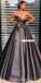 Black Satin Sweetheart A-line Backless Applique Stunning Prom Dresses, FC4197