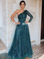 Gorgeous A-line One Shoulder Long Sleeve Sparkle Sequin Prom Dresses, FC4389