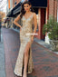 Sparkle Sequin Mermaid Sexy Slit V-neck Prom Dresses, FC4430