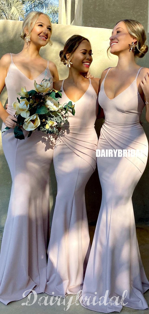 Sexy Mermaid V-neck Spaghetti Straps Pleated Bridesmaid Dress, FC4546