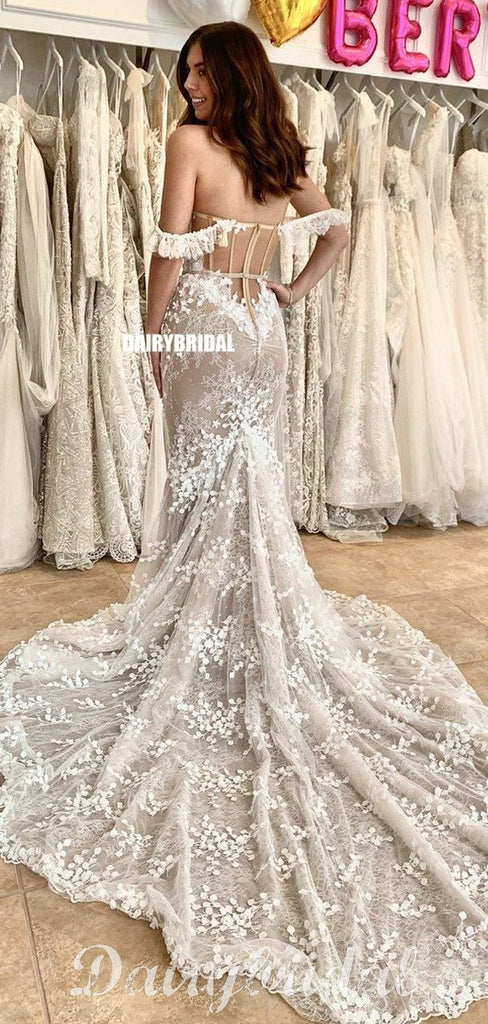 New Arrival Off Shoulder Sexy Mermaid Backless Lace Sweetheart Wedding Dress, FC4598