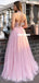 Honest A-line Tulle Floor-Length Halter Backless Lace Top Prom Dresses, FC4602