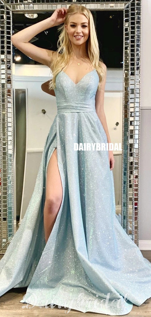 Sparkle A-line Backless Sexy Slit floor-Length Prom Dresses, FC4611