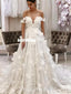 Honest A-line Off Shoulder Lace Backless Applique Wedding Dresses, FC4618