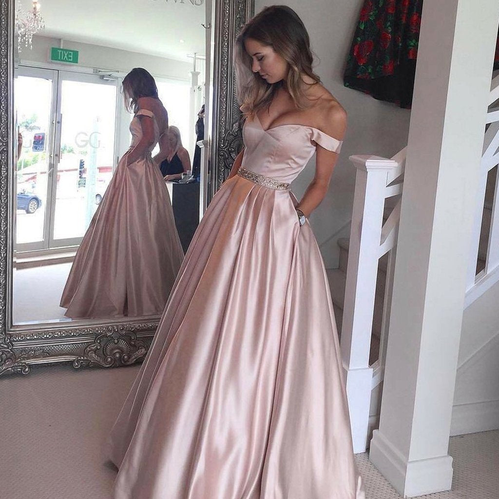 Long Prom Dresses, Satin Prom Dresses, A-Line Party Dresses, Backless Evening Dresses, Off-Shoulder Prom Dresses , Sexy Prom Dresses, V-Neck Prom Dress, LB0468