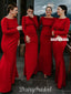 Gorgeous Long Sleeve Mermaid Red Long Bridesmaid Dress, FC4699