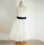 Illusion Lace Tulle Flower Girl Dresses with Navy Belt, Affordable Flower Girl Dresses, FG083