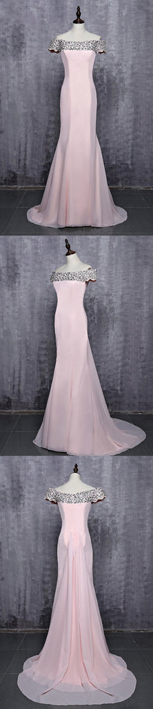 Hot Sale Off Shoulder Floor-Length Pink Beaded  Sequins Long Mermaid Bridesmaid Dresses Wedding Party Dresses,220049