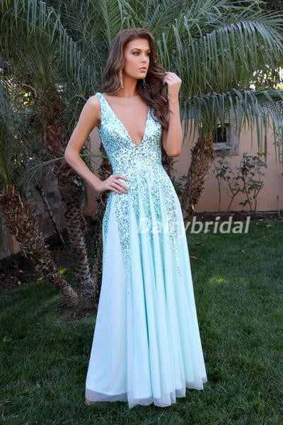 Sparkle V-Neck Prom Dress, Sequin V-Back Sexy Prom Dress, D513