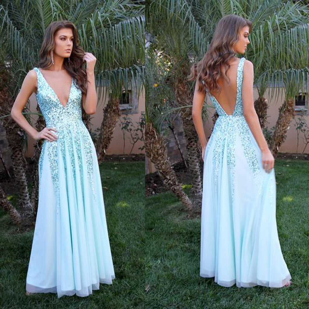 Sparkle V-Neck Prom Dress, Sequin V-Back Sexy Prom Dress, D513