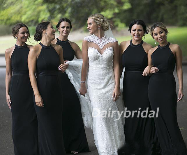 Black Chiffon Satin Bridesmaid Dress, Mermaid Backless Bridesmaid Dress, D529