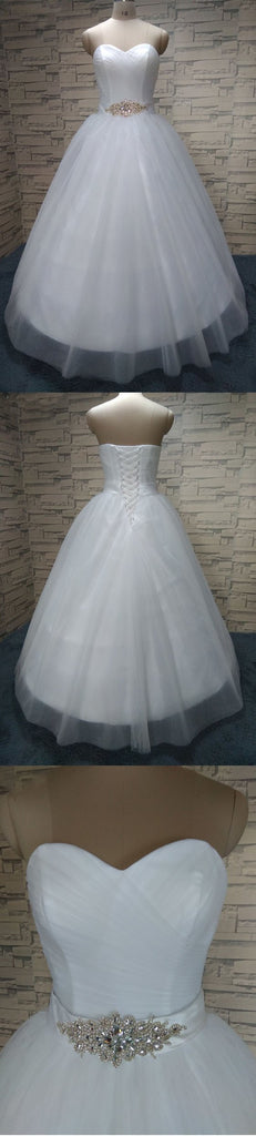 New Arrival Sweet Heart Sleeveless Elegant Tulle Floor-Length Rhinestone Wedding Dresses,220053