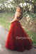 Red Deep V-Neck Lace Prom Dress, Tulle A-Line Applique Prom Dress, D533