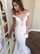 Lace Off Shoulder Sexy Tulle Mermaid Wedding Dress, LB0548