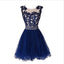 A-Line Sexy  Navy Blue Homecoming Dresses,Sleeveless Applique Rhinestone Cheap Graduation Dresses,220055