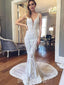 Lace See Through Backless Wedding Dress, V-Neck Sexy Wedding Dress, LB0575