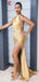 Gold Mismatched Mermaid Sexy High Slit Bridesmaid Dress, FC5838