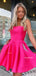 A-line Satin Backless Simple Homecoming Dress with Pockets, HC005