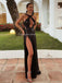 Black Sexy High Slit Sequin Open-back Long Prom Dresses, FC6164