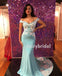 Charming Off Shoulder Prom Dress, Soft Satin Mermaid Applique Prom Dress, D617