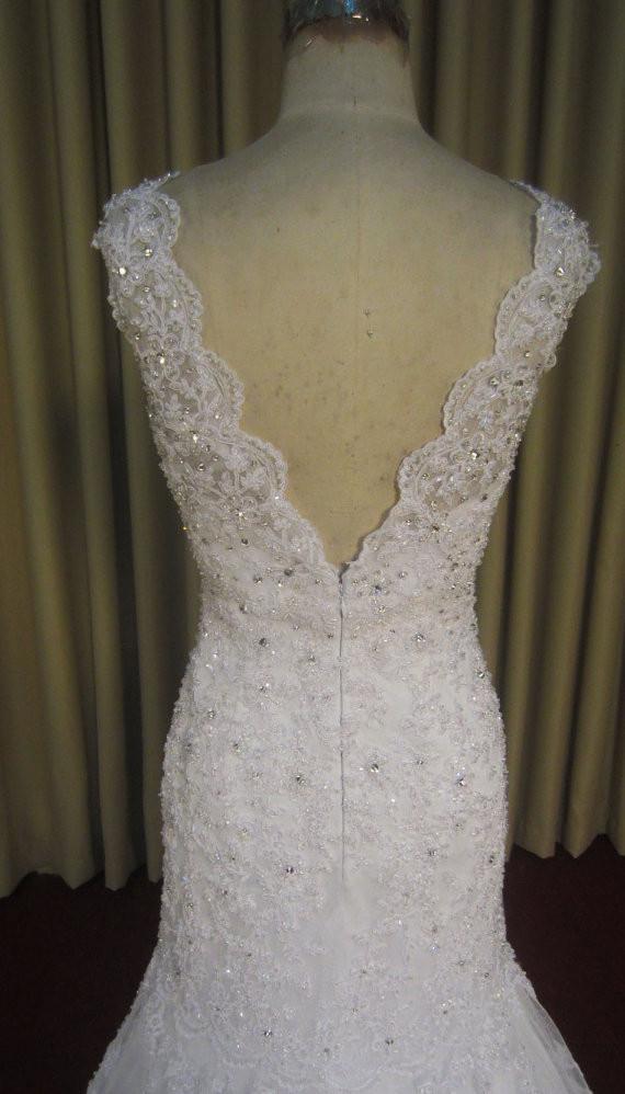 Elegant White Lace V Neck Beaded Inexpensive Long Wedding Bridal Dresses Gown, WG629